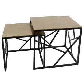 SET DE DEUX TABLES D'APPOINT GOLD/NOIR METAL