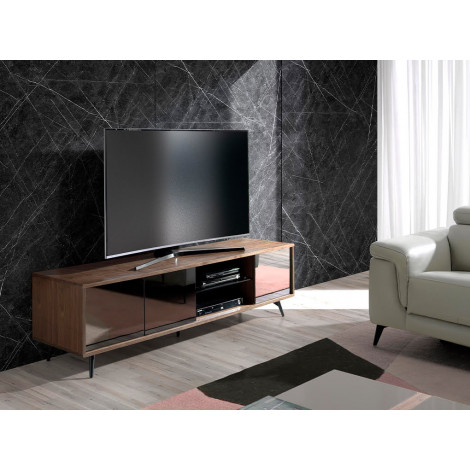 Meuble télé en noyer et verre noir effet miroir modèle 3223 Angel Cerdá S.L.