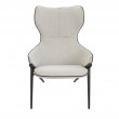 FAUTEUIL REMBOURRÉ EN TISSU AVEC GARNITURE ET PIEDS EN ACIER NOIR