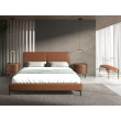 Banc en simili cuir marron et structure teinte Noyer