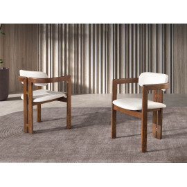 CHAISE TRIO BOISERIE NOYER TISSUS BLANC CASSE